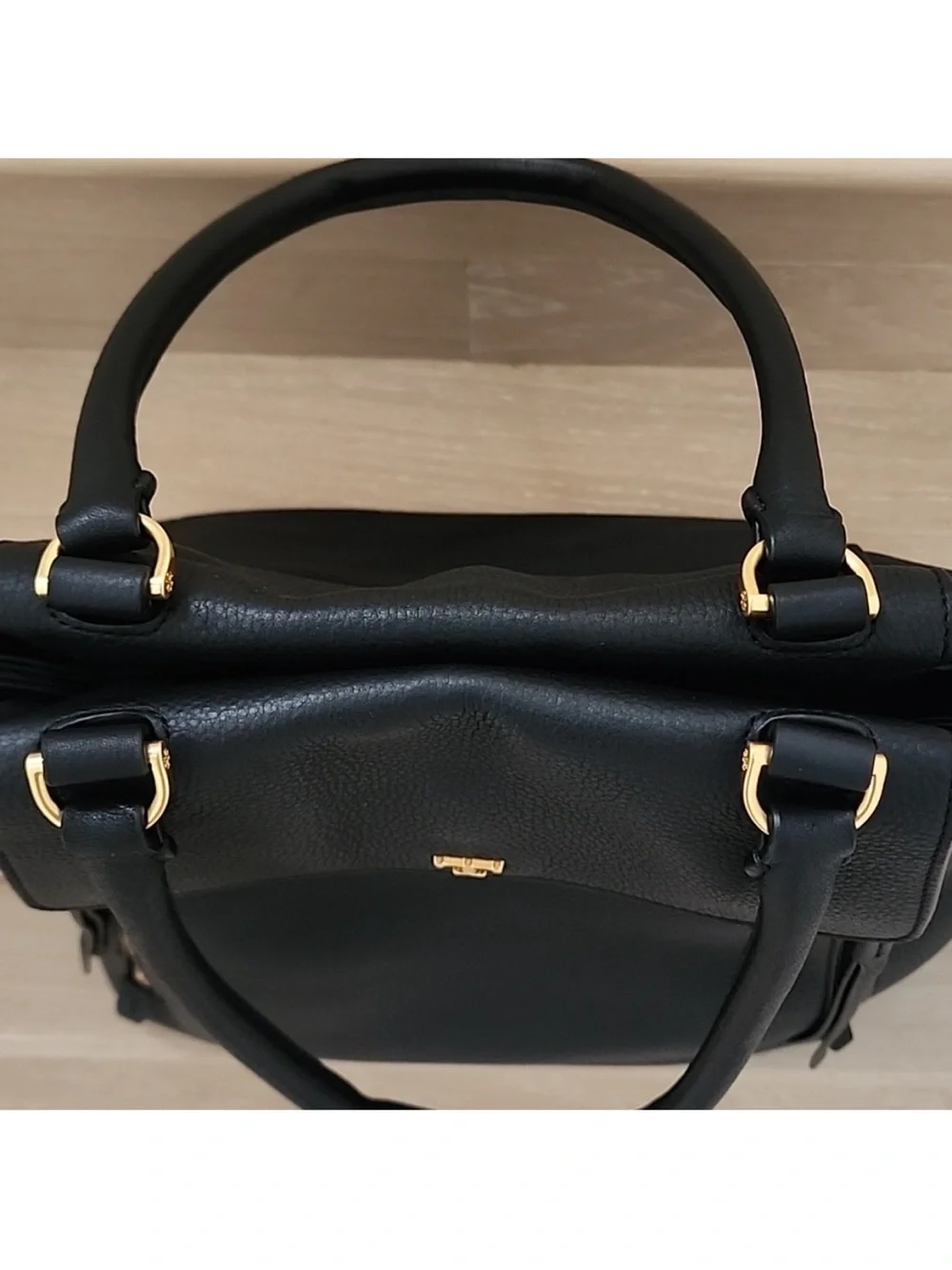 Tory Burch Black half moon Leather satchel tote Bag with Gold Hardware Brand New